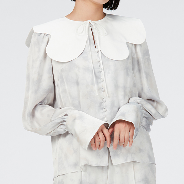 Attached Collar Blouse /  Inspired by Flow / Gray