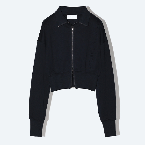 Embossed Logo Cropped Zip Up / Black